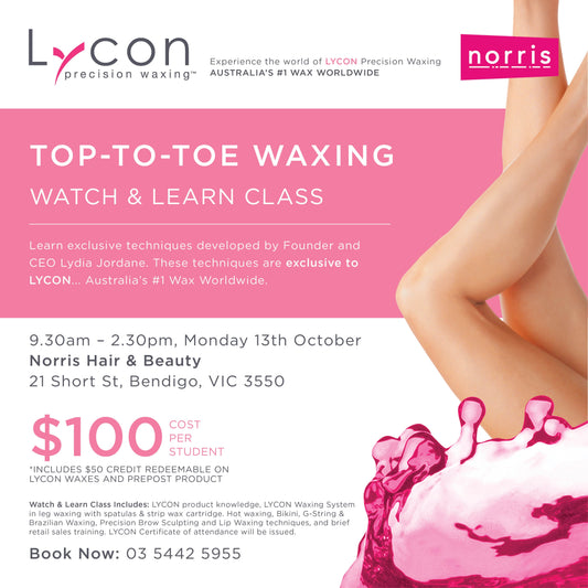 BENDIGO - 13 OCTOBER - Top-to-Toe Waxing with LYCON