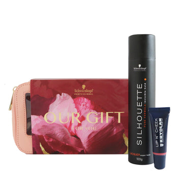 Schwarzkopf Leather Travel Cosmetic Case with Silhouette Lacquer & Lip N' Cheek Tint