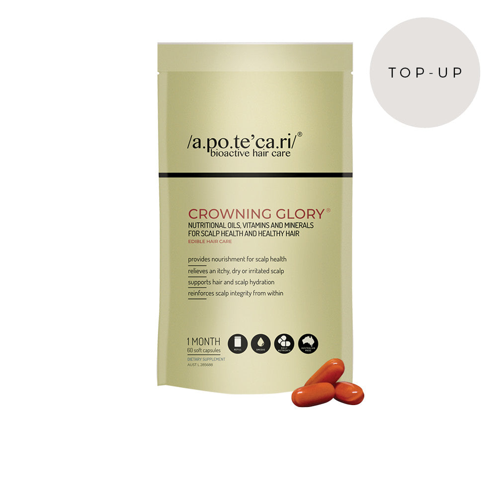 Apotecari Crowning Glory for Scalp & Hair Health Bottle 60 capsules and 2x refill 60 capsules