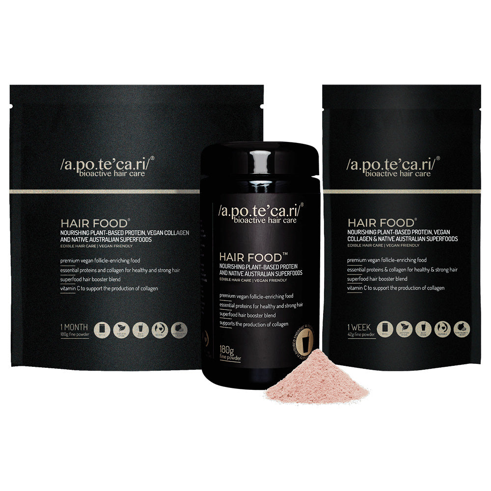 Apotecari Hair Food for Stronger & Thicker Hair Delicious berry and pomegranate flavoured fine powder 180g bottle