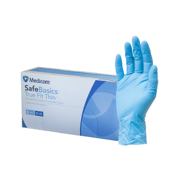 SafeBasics True Fit Thin Blue Nitrile Exam Gloves