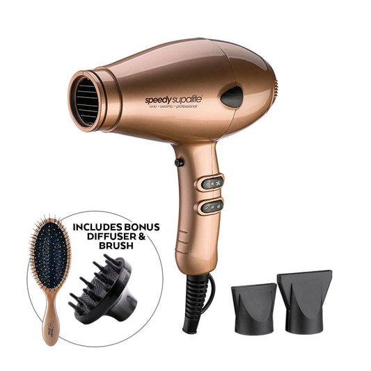 Speedy Supalite Ionic & Ceramic Hairdryer with Diffuser Gold