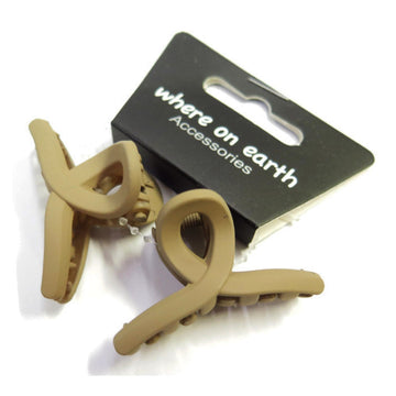 Where on Earth Mini Plastic Bow Claws Tan 2pc Set