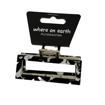 Where on Earth Rectangular Claw Clip Metal Black & White