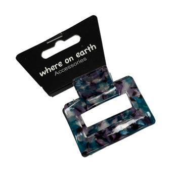 Where on Earth Square Plastic Hair Claw Purple & Turquoise